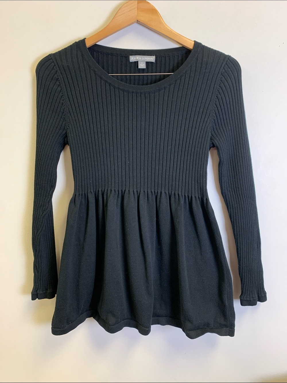Jessica London Black Ribbed Peplum Top